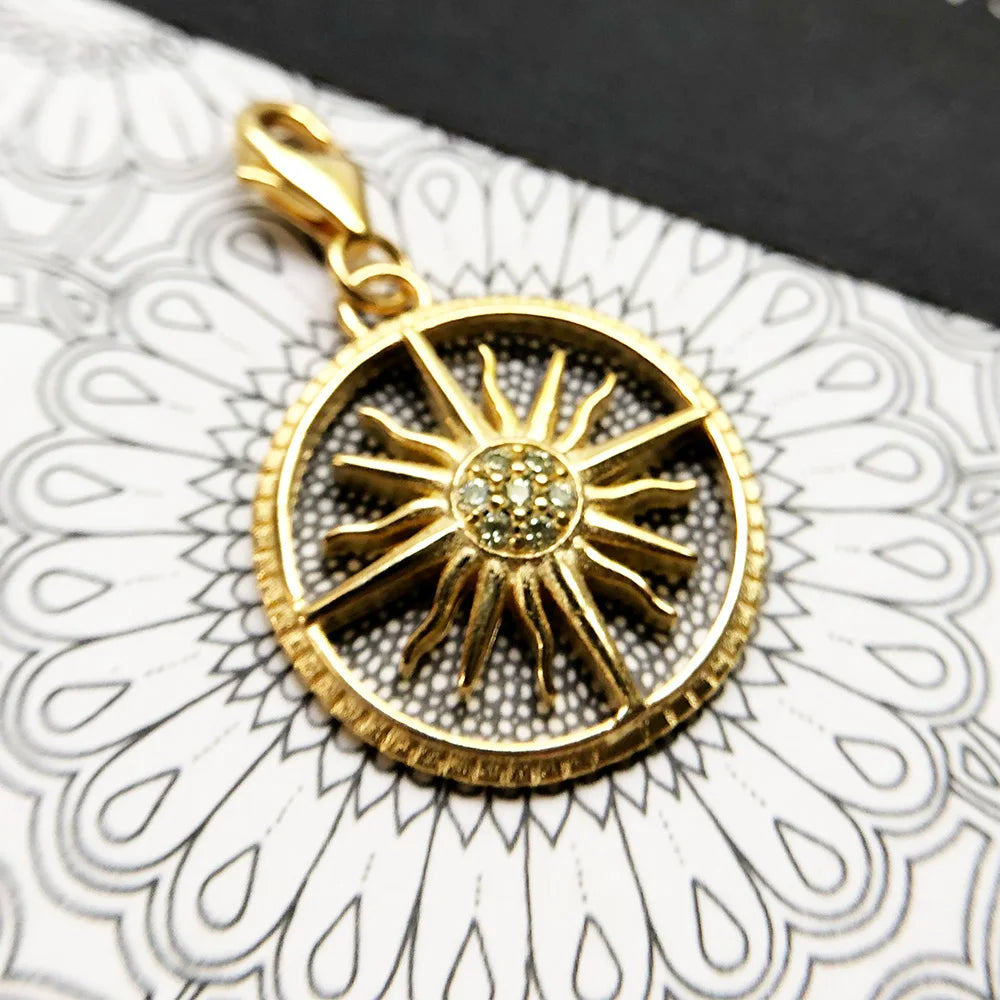 Dangle Charm Pendant Golden Sun Europe Club Fine Jewelry For Women Men Vintage Gift In 925 Sterling Silver Qme