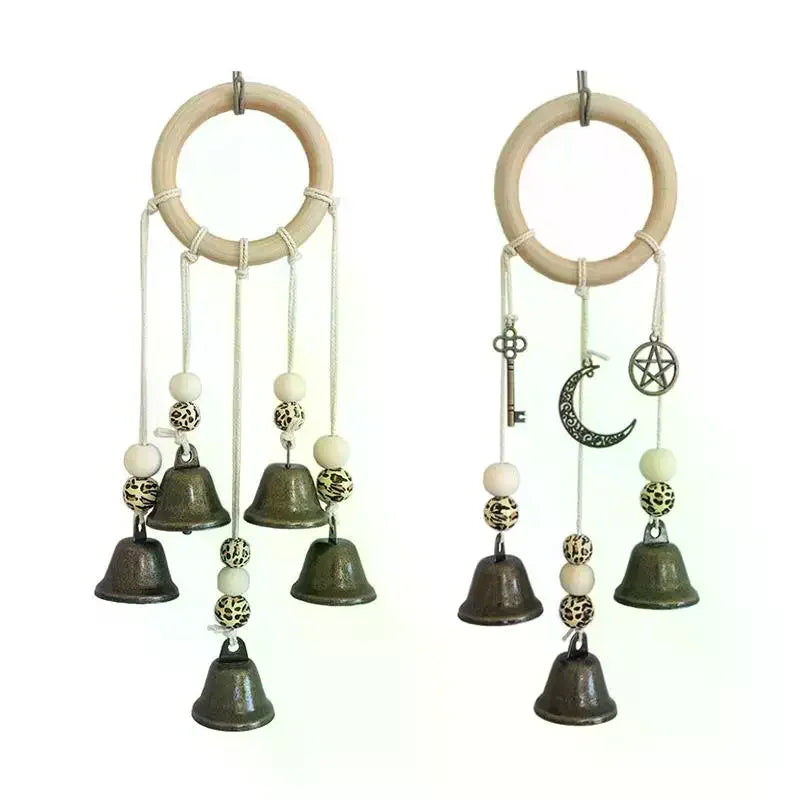 Bohemian Wind Chime With Natural Wooden Hoop And Vintage Metal Bells Perfect For Porch Balcony Boho Style Home Wall Decoration Qme