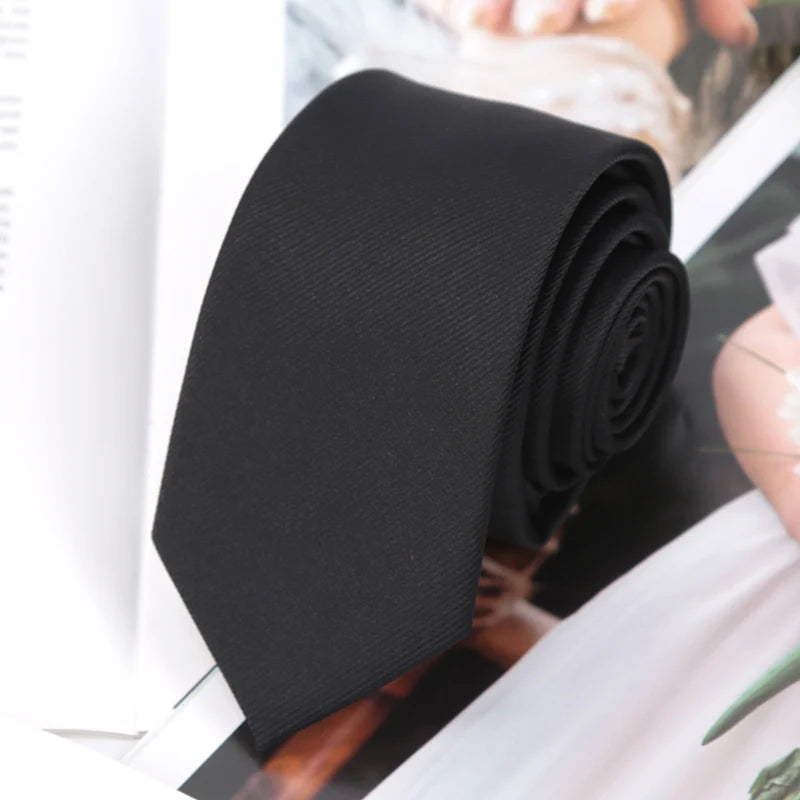 Mens Ties Champagne Red Black Solid Skinny Necktie Women Casaual Qme black