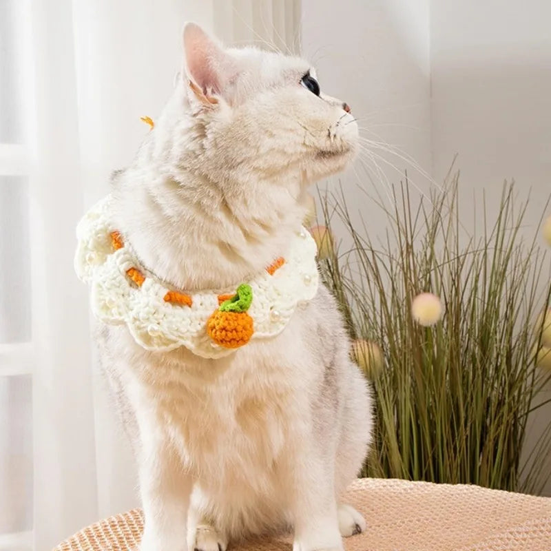 Cat Collar Cute handmade woven collar for cats, with bow and large orange style, suitable for cat and dog accessories Qme
