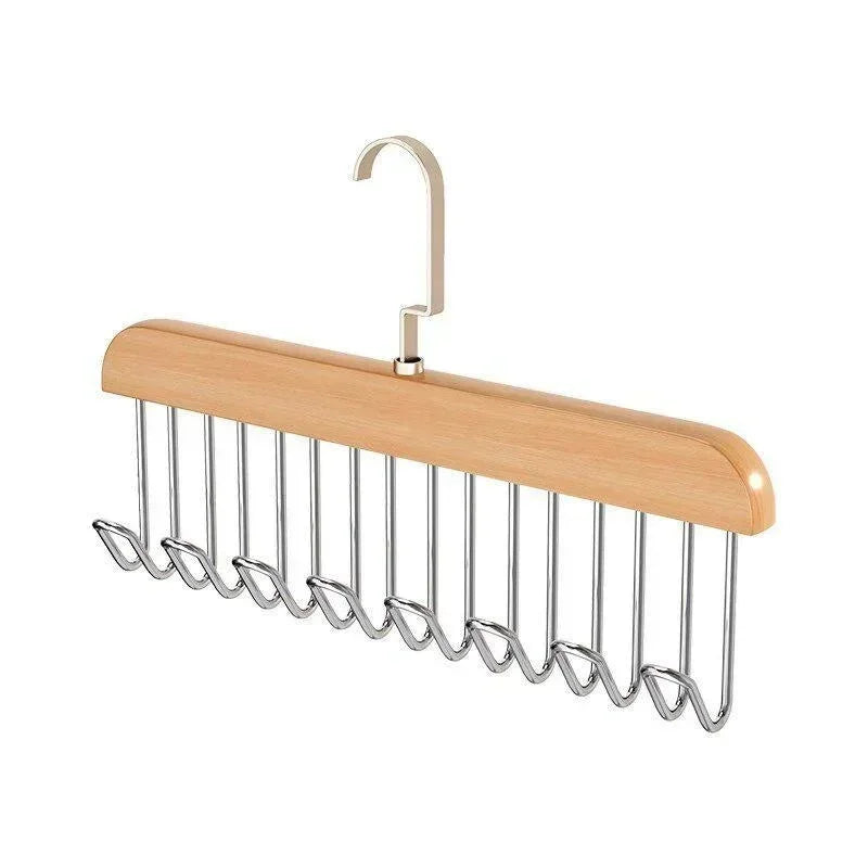Retro Solid Wood Hanger Hook Storage Bra Tie Hangers Household Belt Storage Rack Durable 8 Hooks Rack Closet Clothes Organizer Qme Light Beige