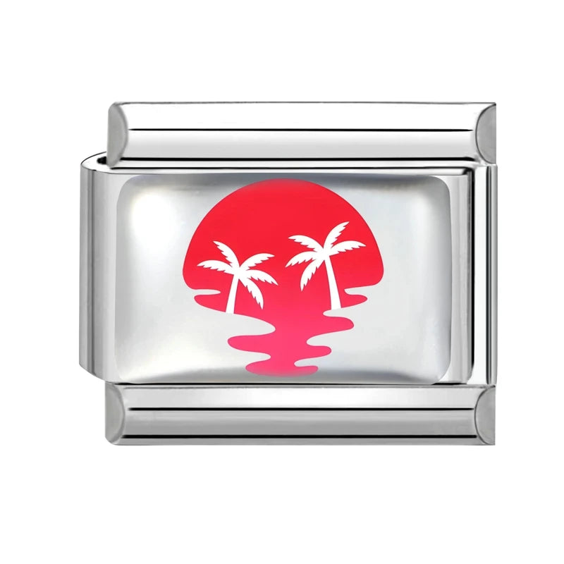 Design Colorful Earth Sun Sunflowers Stainless Steel Link Fit Italian