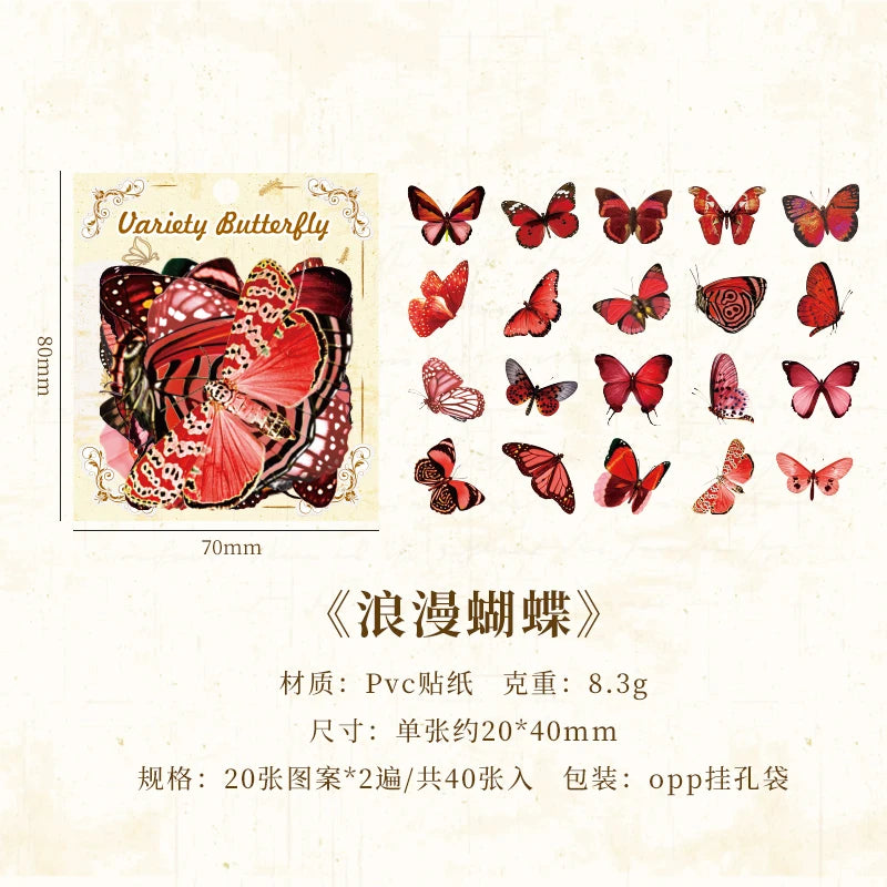 40pcs Variety Butterfly Decorative Waterproof Stickers Cute Aesthetics Sticker DIY Scrapbooking Aesth Decor Sticker Stationery Qme E
