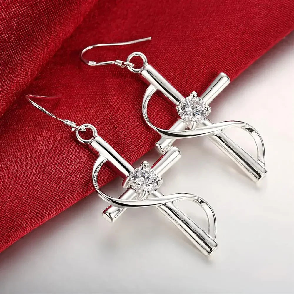 High Quality 925 Sterling Silver Earrings Fashion Jewelry Elegant Woman Crystal Cross Drop Earrings Trendsetter Christmas Gift Qme Default Title