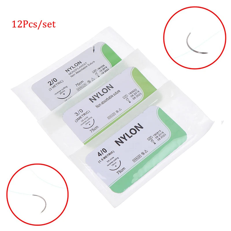 Surgical Practice Nylon Suture Thread 2 0 3 4 Sterile Needle Medical Qme