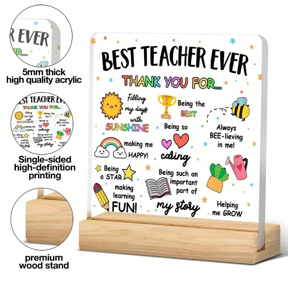 Teacher Ever Acrylic Desk Plaque Colorful Inspirational Quotes Thank Qme