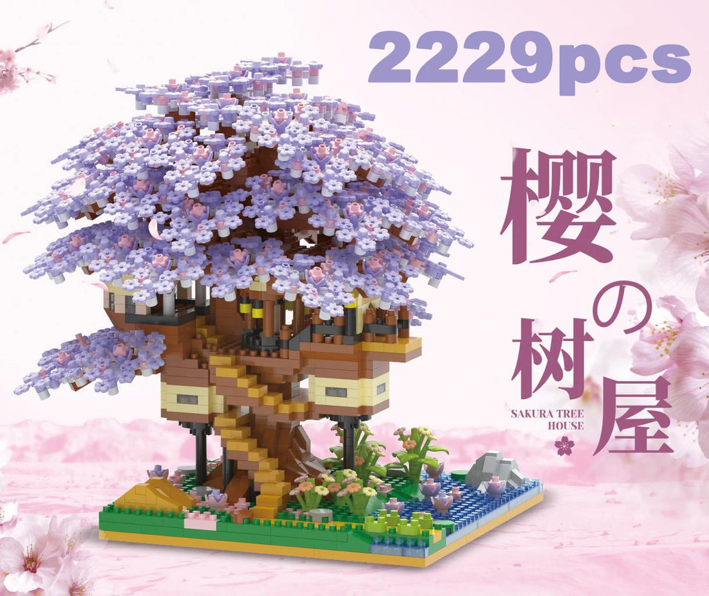 Pink Cherry Tree House Building Micro-particle Building Block Classic Model Girl Boy Difficult Assembly Miniature Blocks Toy Kid Qme purple-Big