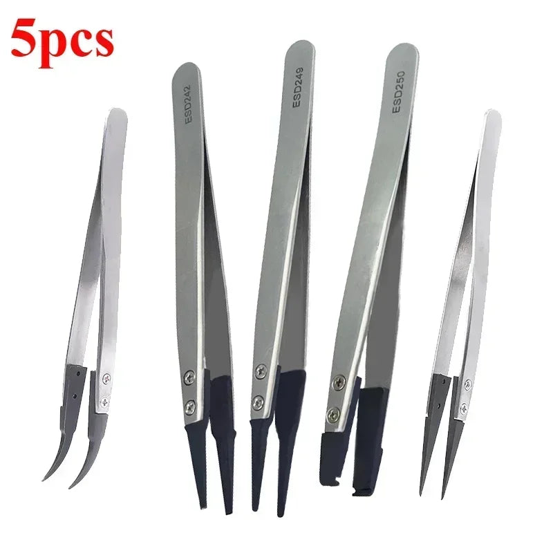 1-6PC Watch Hands Installation Work Tweezers Straight Elbow Handle Stainless Antistatic Plastic Tweezers ESD-259 ESD-259A ESD-7A Qme 5pcs