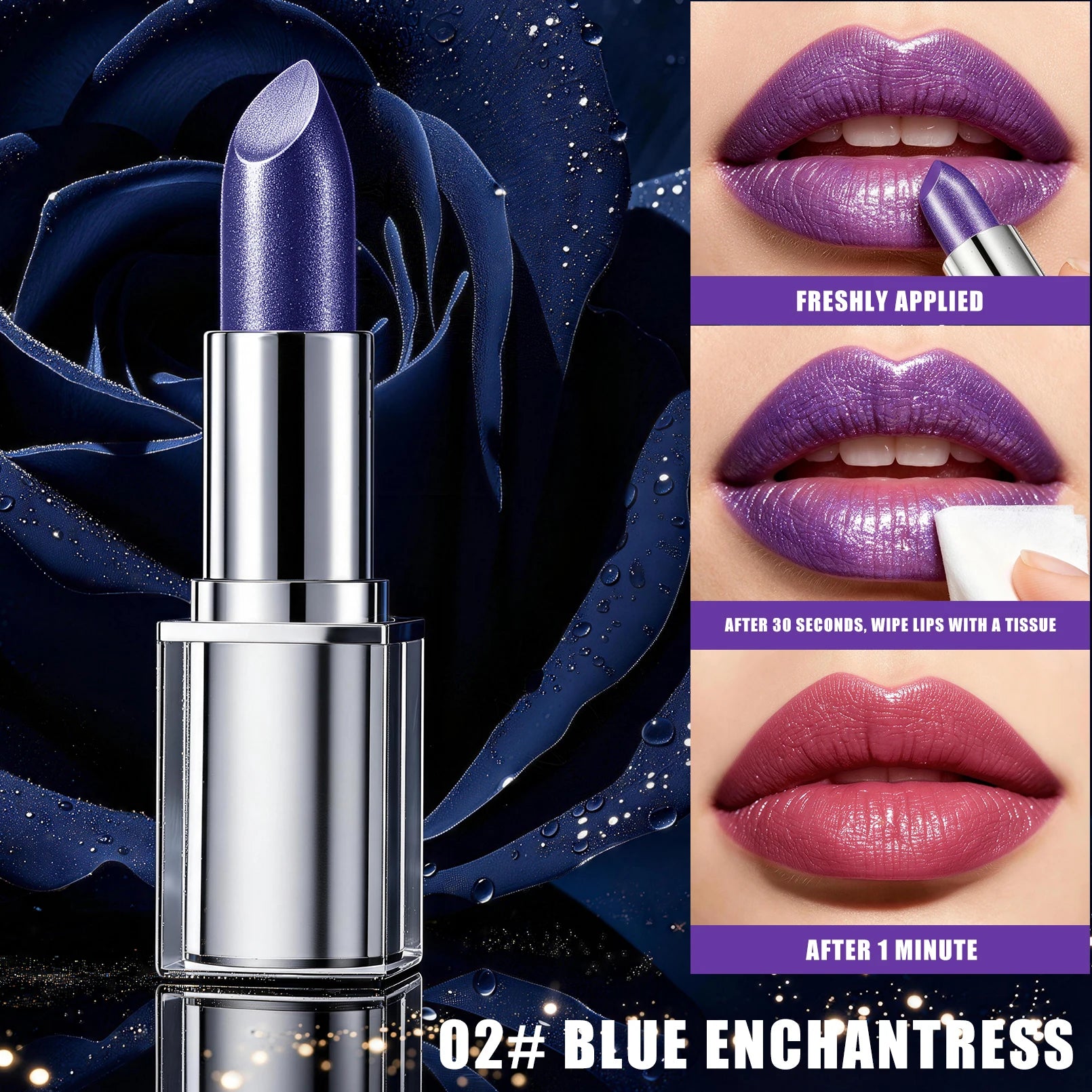 Temp Color Change Pearl Lipstick Metal Crystal Jelly Lip Balm Waterproof No Stick Cup Diamond Shimmer Lip Makeup Qme 9910-2