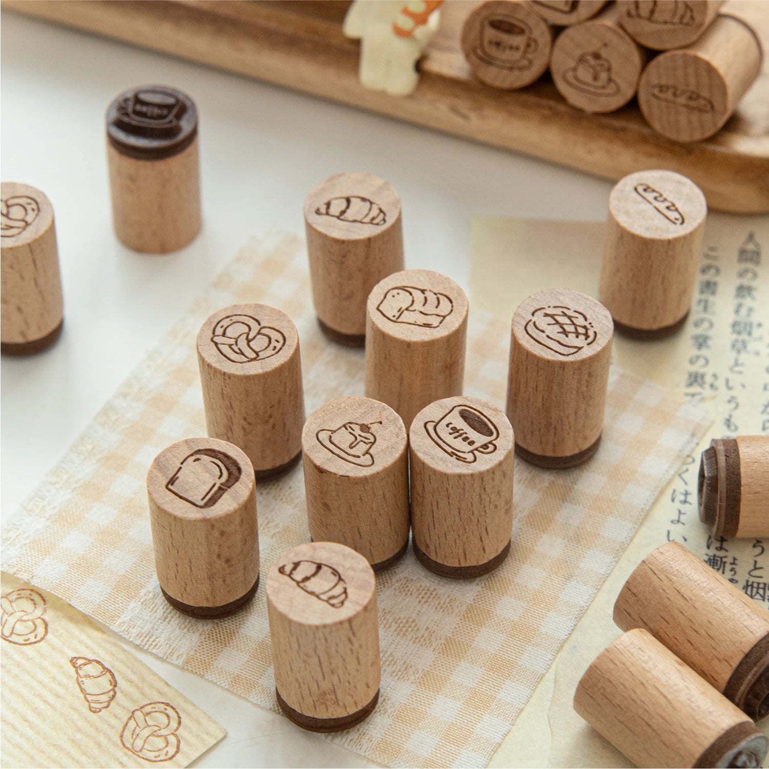 1 pc Vintage Coffee Bread Wooden Rubber Stamp Bottle Shape DIY Decor Scrapbooking Albums Wood Seal Daily Planner Stationery Qme