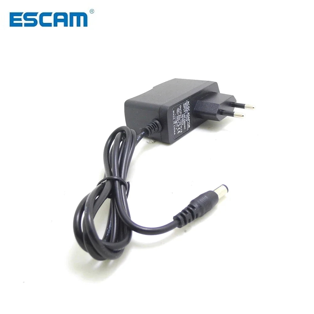 ESCAM EU Plug AC/DC Power adapter charger Power Adapter for CCTV Camera AC 100-240V DC 12V 1A (2.1mm * 5.5mm) Qme