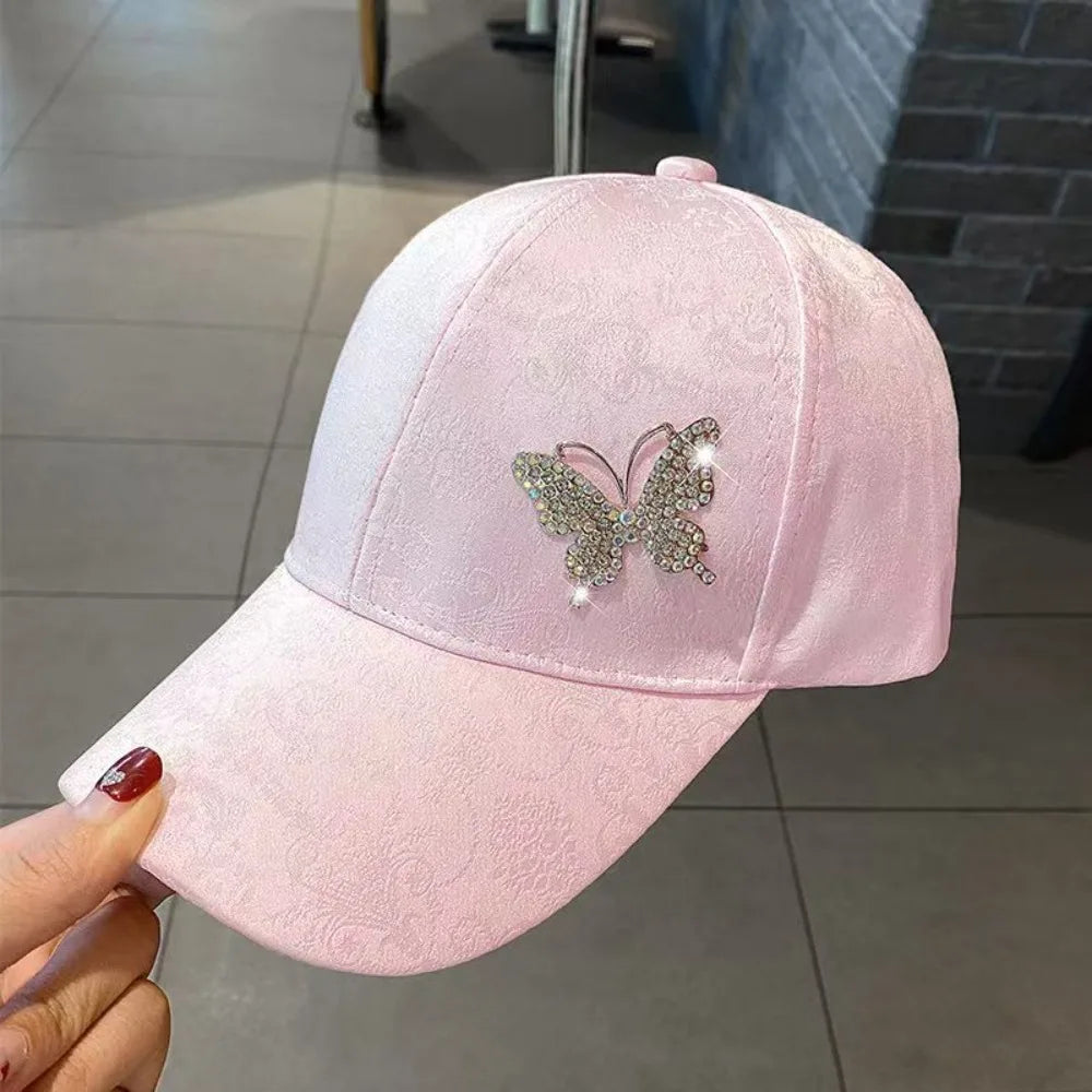 Solid Color Rhinestone Baseball Hat Sun Protection Breathable Sunscreen Peaked Cap Adjustable Korean Style Women Sun Cap Women Qme Pink