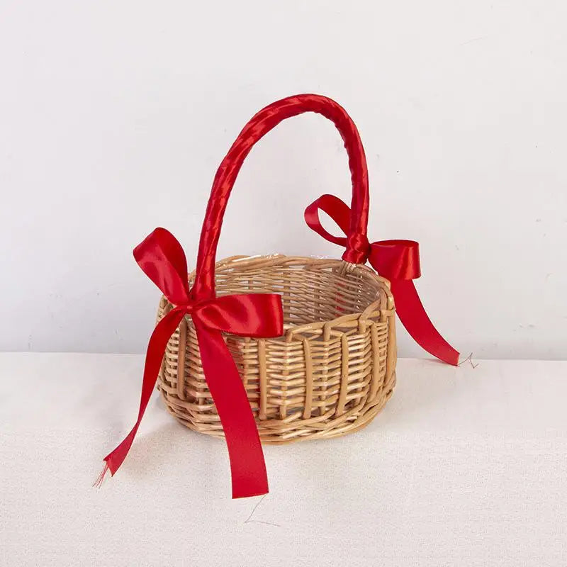 Handmade Woven Rattan Flower Basket - Boho Chic Storage Rack & Flower Girl Basket for Wedding Ceremony, Party Decor & Home Organ Qme A2