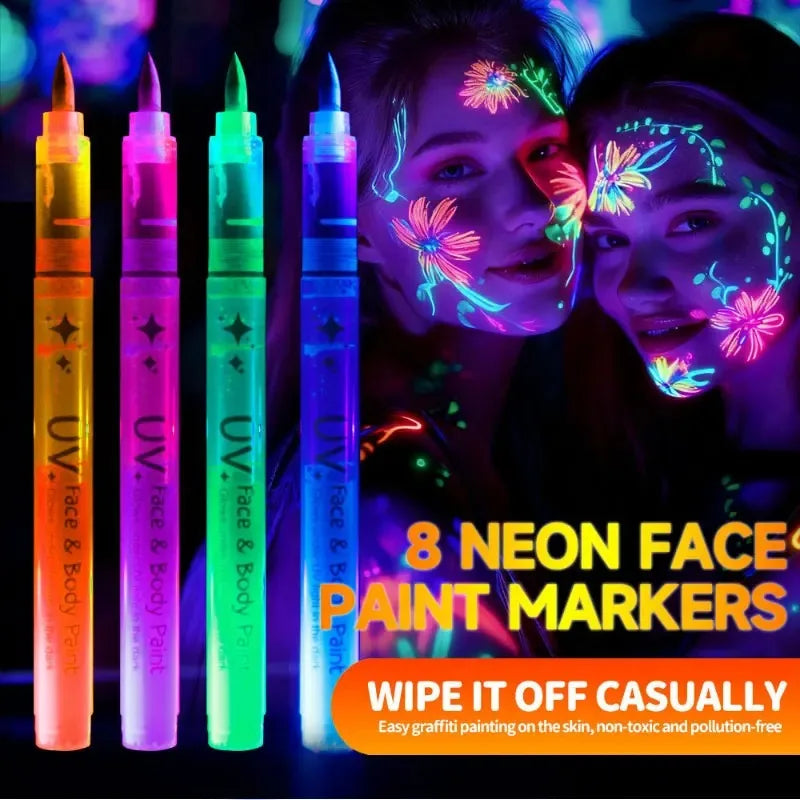 8pcs Colorful Luminous Pen Human Face Paint Painted Pen Student Children Creative Painting Fluorescent Marker Pen Qme