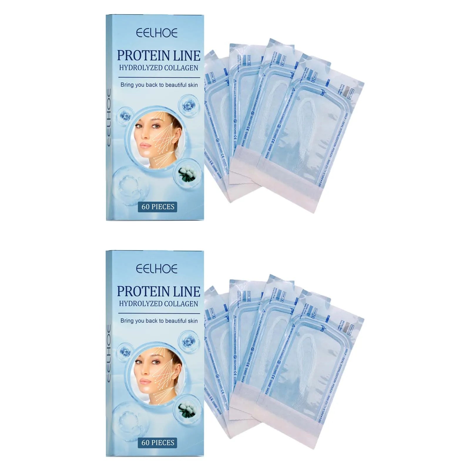 60Pcs Gold Protein Line Fade Wrinkle Firming Facial No Needle Absorbable Smoothing Hydrolyzed Collagen Thread Serum Qme 120Pcs