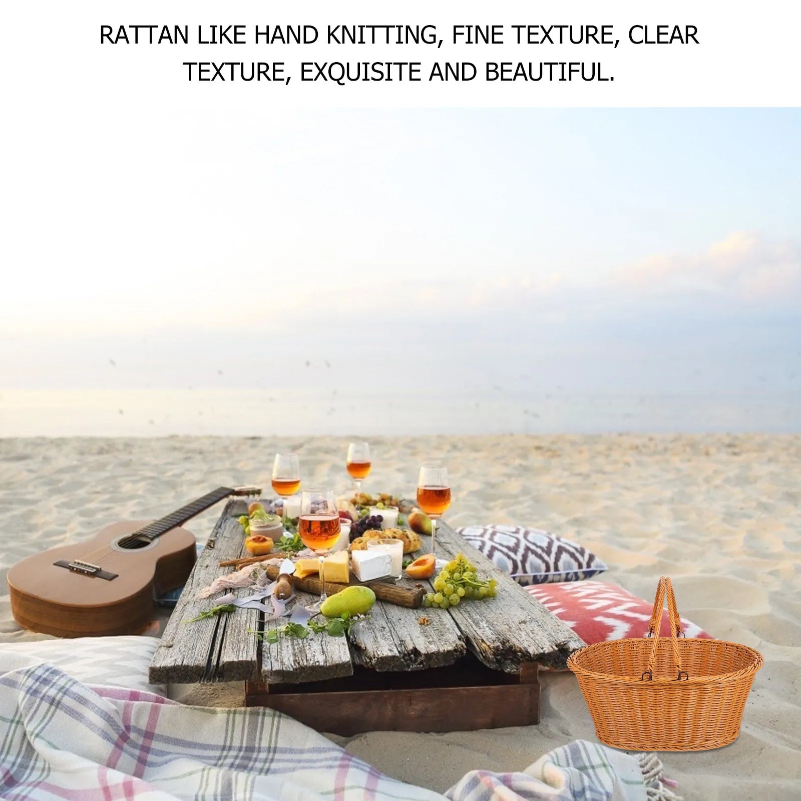 1Pcs Rattan Basket Portable Storage for Home Picnic Restaurant Exquisite Weaving Art Portable Rattan Basket Qme