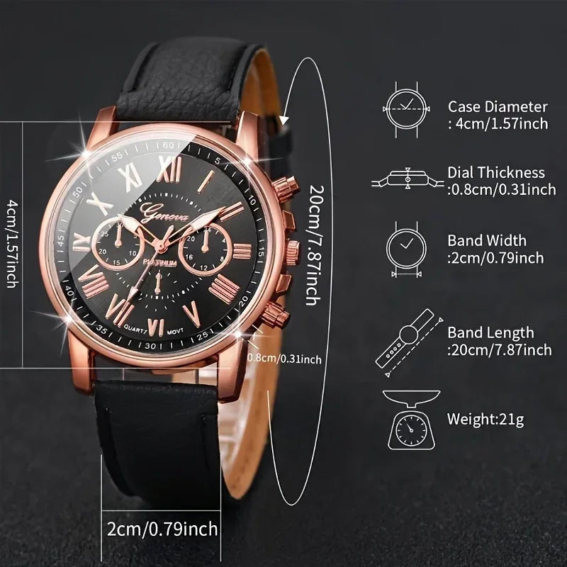 10pcs-Fashion Quartz Watch Set, Unisex (Multiple Colors), PU Leather Strap, Alloy Case, Ideal Gift for Friends and Family Qme