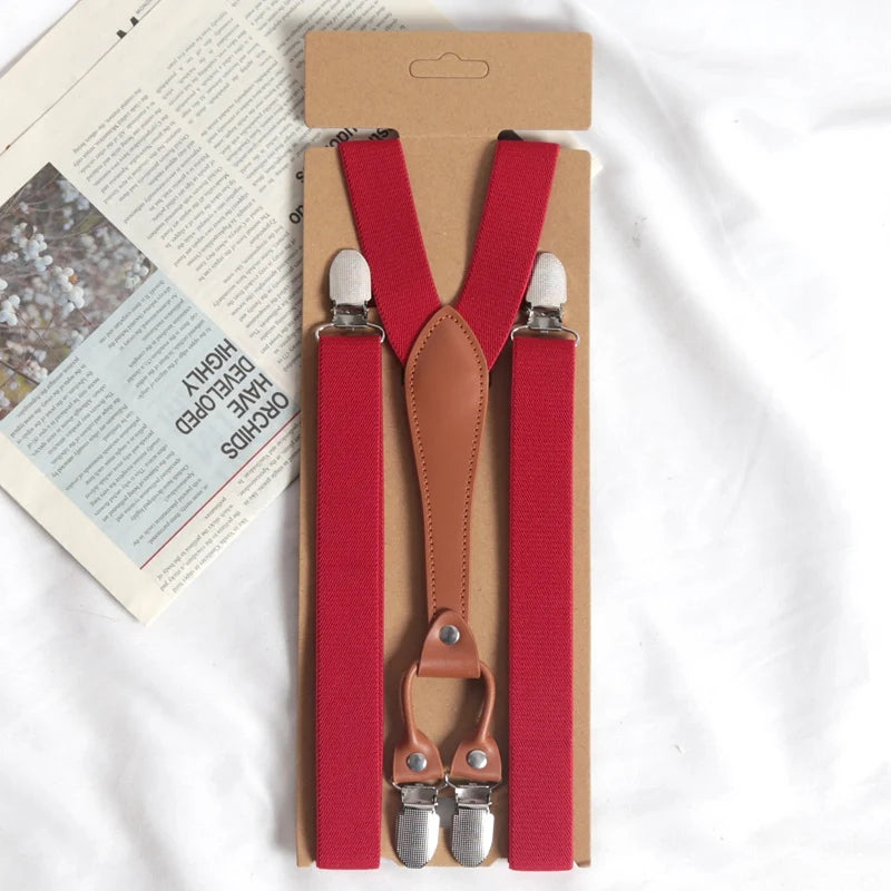 Vintage Suspenders Men Women Adult Button End Y Back Adjustable Qme Red