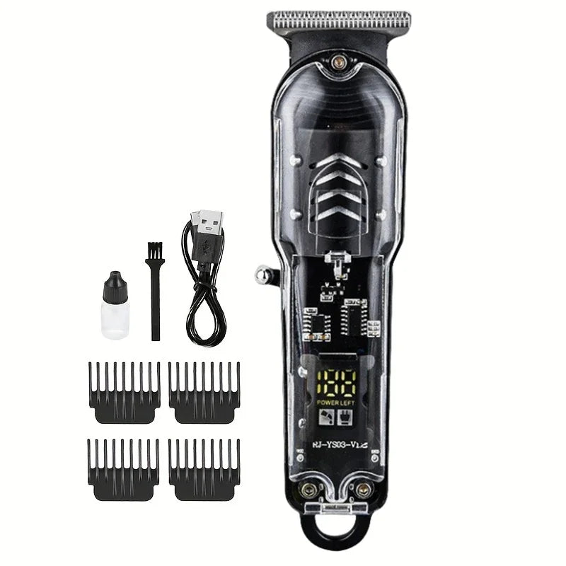 Transparent Body Electric Hair Clipper Professional Trimmer USB Rechargeable Hair Cutting Machine For Men Holiday Gift For Him Qme black