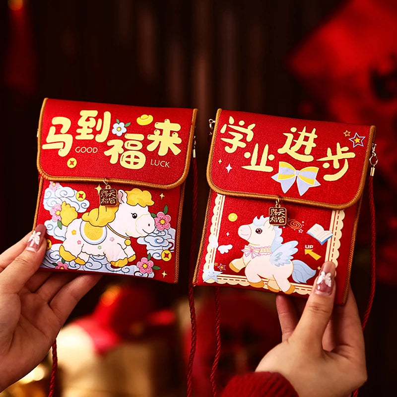 2026 Year Horse Fabric Red Envelope Traditional Lucky Money Bag Qme