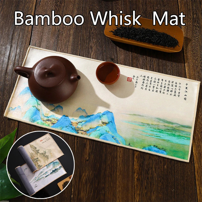 Retro Ancient Painting Tea Mat Matcha Green Powder Whisk Japanese Qme