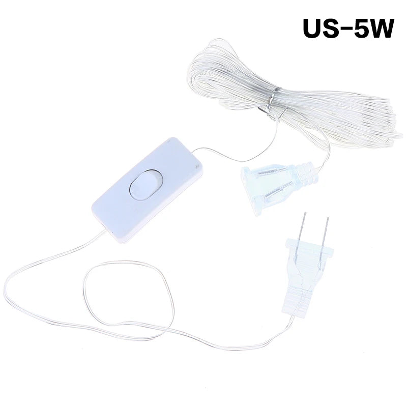 3M 5M EU US Plug Extender Wire Light String Extension Cable Standard Qme US 5M with switch