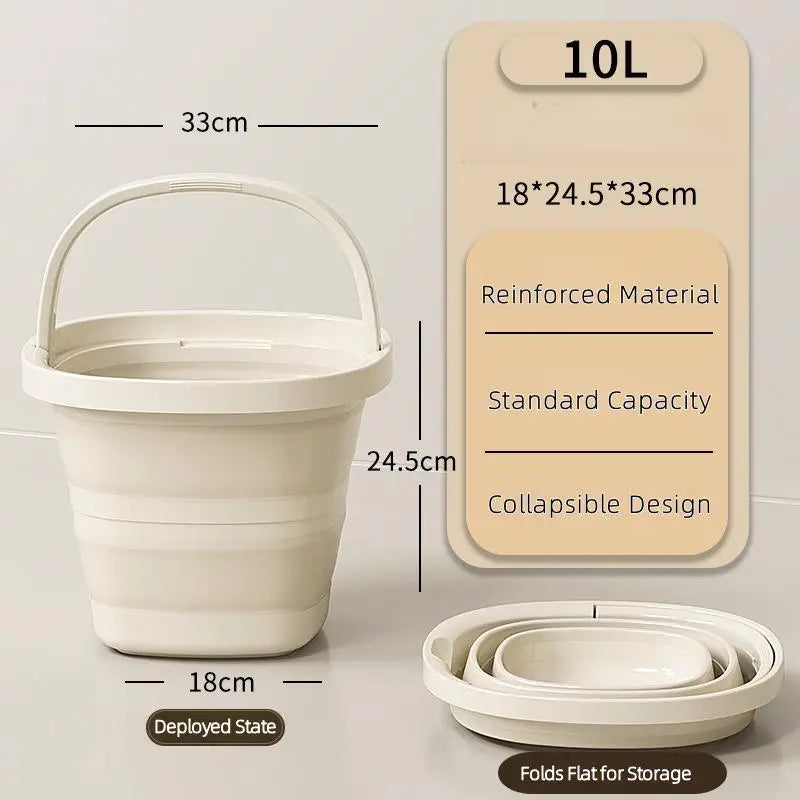 Foldable Water Bucket Essential Fishing Camping Travel Collapsible Qme 10L Beige