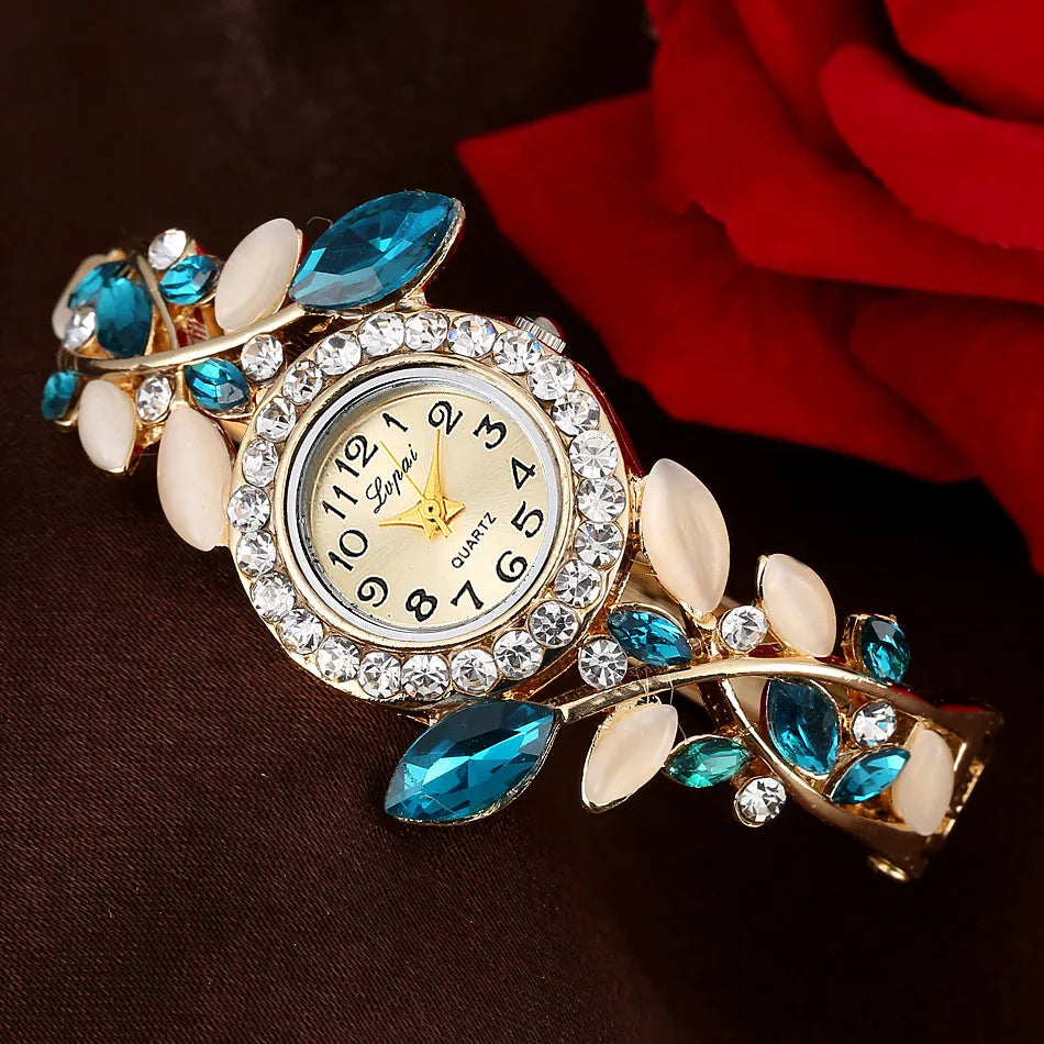 Girls’ Flower Alloy Band Beautiful Exquisite Stainless Stain No Waterproof Quartz Watch Fashion And Casual Luxury Bracelet Watch Qme Blue No