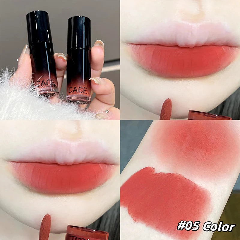 CACE Matte Liquid Lipstick Waterproof Lasting Velvet Nude Lip Mud Rose Red Lip Gloss Tint Korean Cosmetics For Women Lip Stain Qme 05