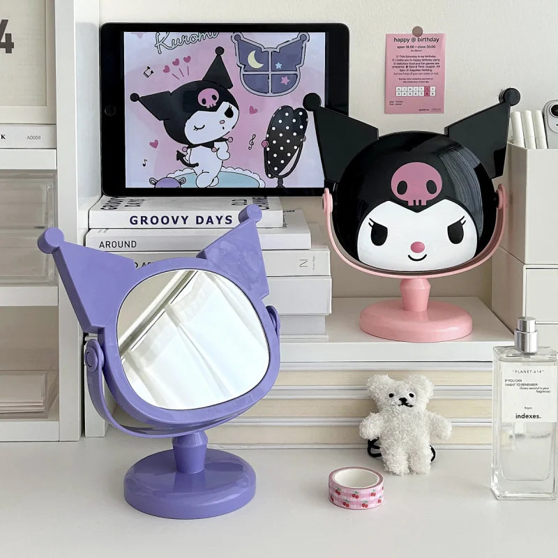 Kuroomi-Style Desktop Makeup Mirror Creative and Cute Cartoon-Themed Rotating Touch-Up Mirror Qme