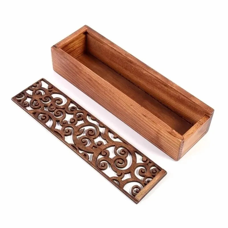 Retro Hollow Wooden Pencil Box Portable Storage Box Student Cute Multifunctional Stationery Desk Accessories School Supplies Qme
