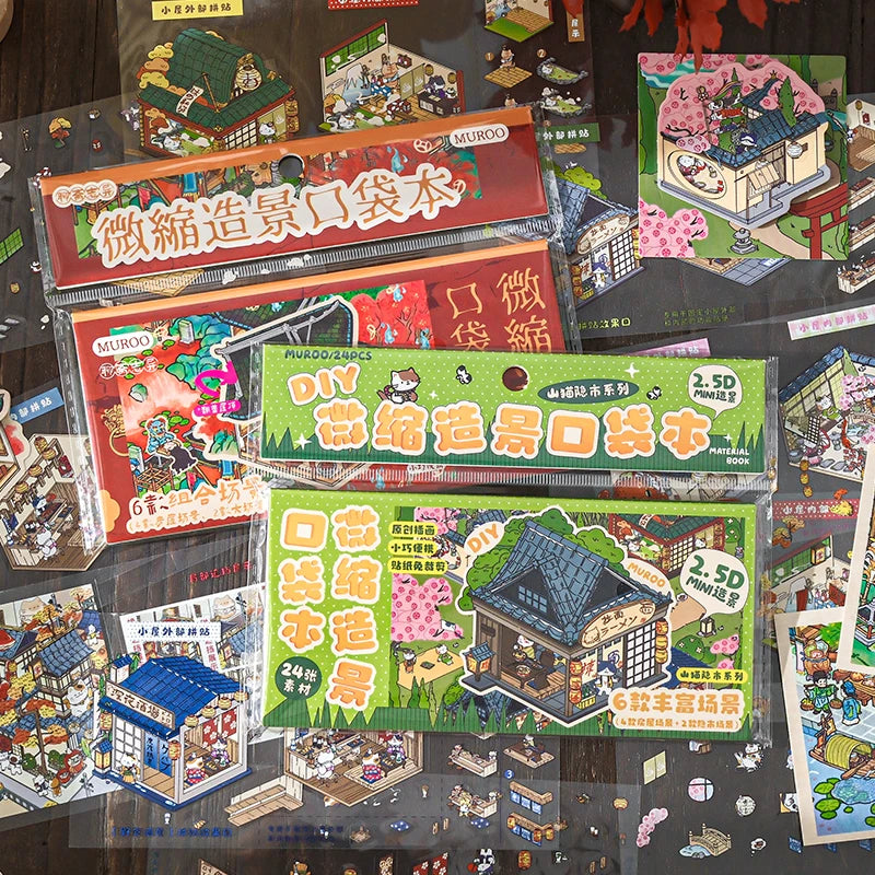 24Sheets/Pack Retro Chinese Architecture Stickers for Office Stress Relief, DIY Scrapbooking, Journal, Phone Case, Laptop, etc. Qme