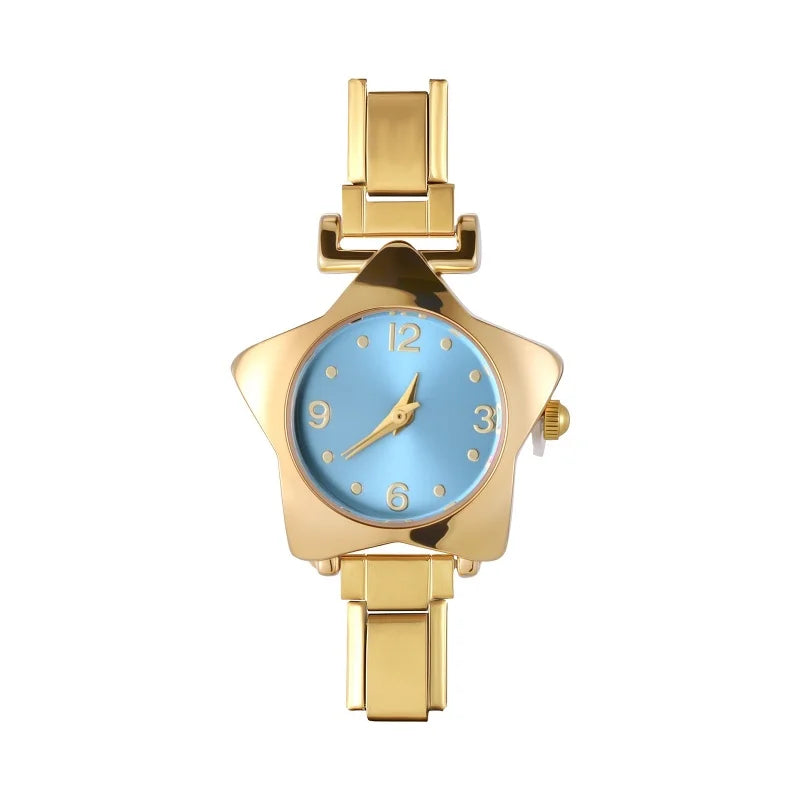 1 Piece Gold Retro Simple Men Women's Watch Stainless Steel Strap Watch Star Dial Casual Fashion Watch Suitable for Daily Wear Qme Style 5