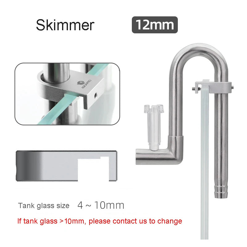 AQUAPRO Mini Stainless Steel Skimmer Inlet Outlet Outflow Inflow Pipes Filtro Aquarium Fish Tanks Accessories Qme Skimmer 12