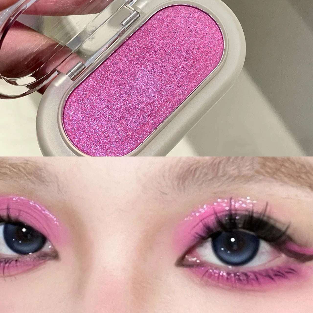 Pearlescent Peach Eye Shadow Highlighter Waterproof Easy-To-Apply Shimmer Mashed Potato Blush Brightening Makeup With Puff Qme