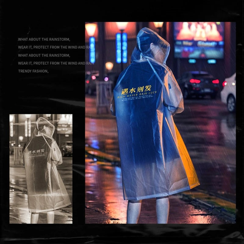 Waterproof Raincoat Clear Transparent Poncho Trench Adult Rain Jacket Qme