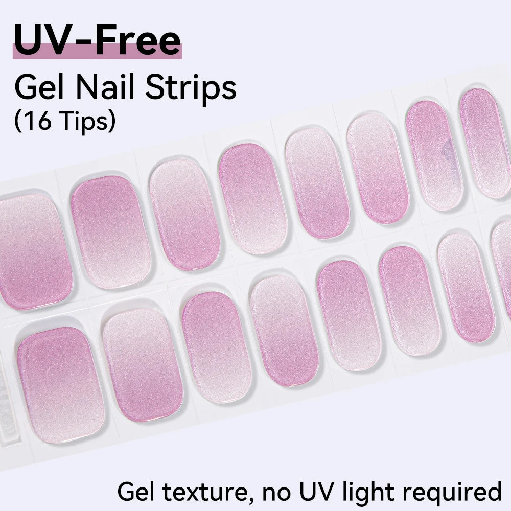 16Tips Pink Red French UV-Free Gel Nail Stickers Sparkly Shinning Qme CMK-0036