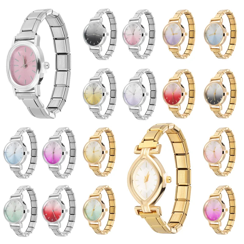 9MM DIY Charm Stainless Steel Sweet Color Watch Bracelet Bangle HighQuality Round Oval Watch Head Fashion Women Men Jewelry Gift Qme