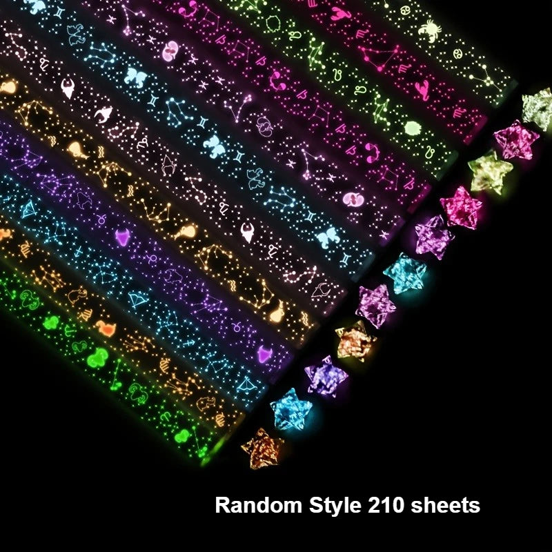 Luminous Star Origami Paper Strips, Glow in The Dark Lucky Star Folding Paper, DIY Craft Decoration Qme RandomStyle 210sheet