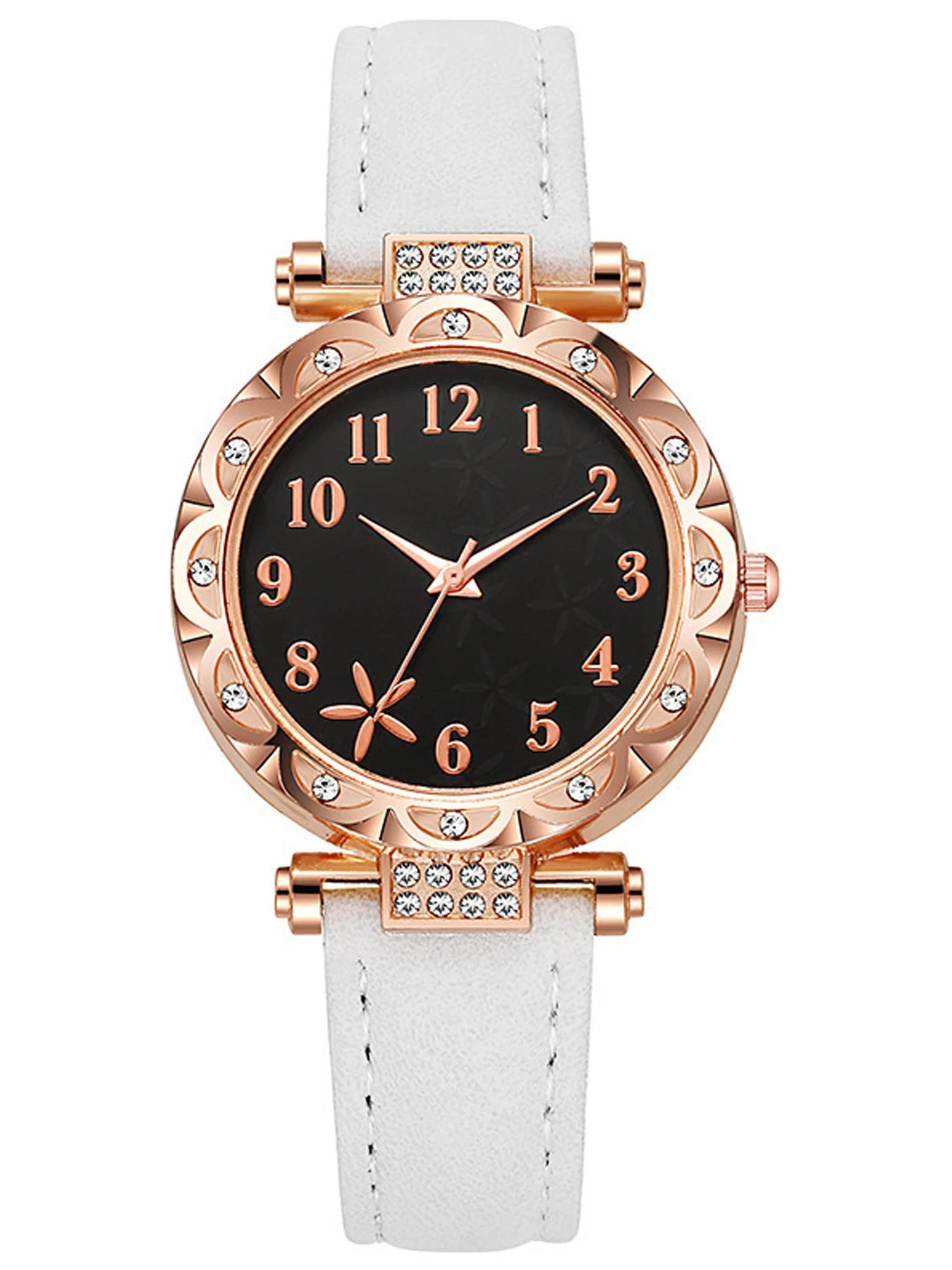 Fashion Diamond encrusted Women's Quartz Watch Rose Gold Case Multi color Optional Belt Watch Set Qme WHITE