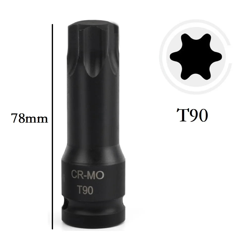 1pc Torx Screwdriver Bits 1/2'' Square Drive Socket Adapter T20 T25 T27 T30 T35 T40 T45 T50 T55 T60 T70 Pneumatic Socket Adapter Qme T90