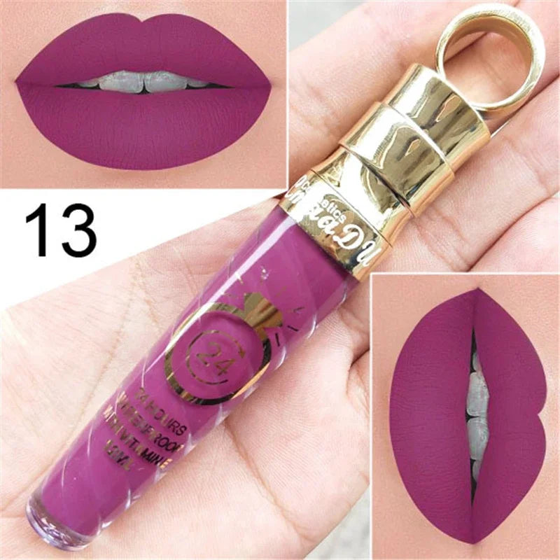 20 Colors Lipstick Waterproof Long Lasting Matte+Shimmer Mental Beauty Lip Gloss Nude Glitter Lip Gloss Beauty Red Lip Tint New Qme 13