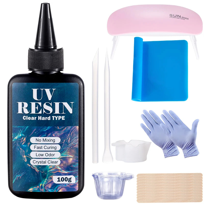 100g/250g Clear UV Resin Hard Type One Minute Ultraviolet Solar Fast Curing Epoxy Resin Glue for Casting Molds Jewelry Craft DIY Qme 100g kit