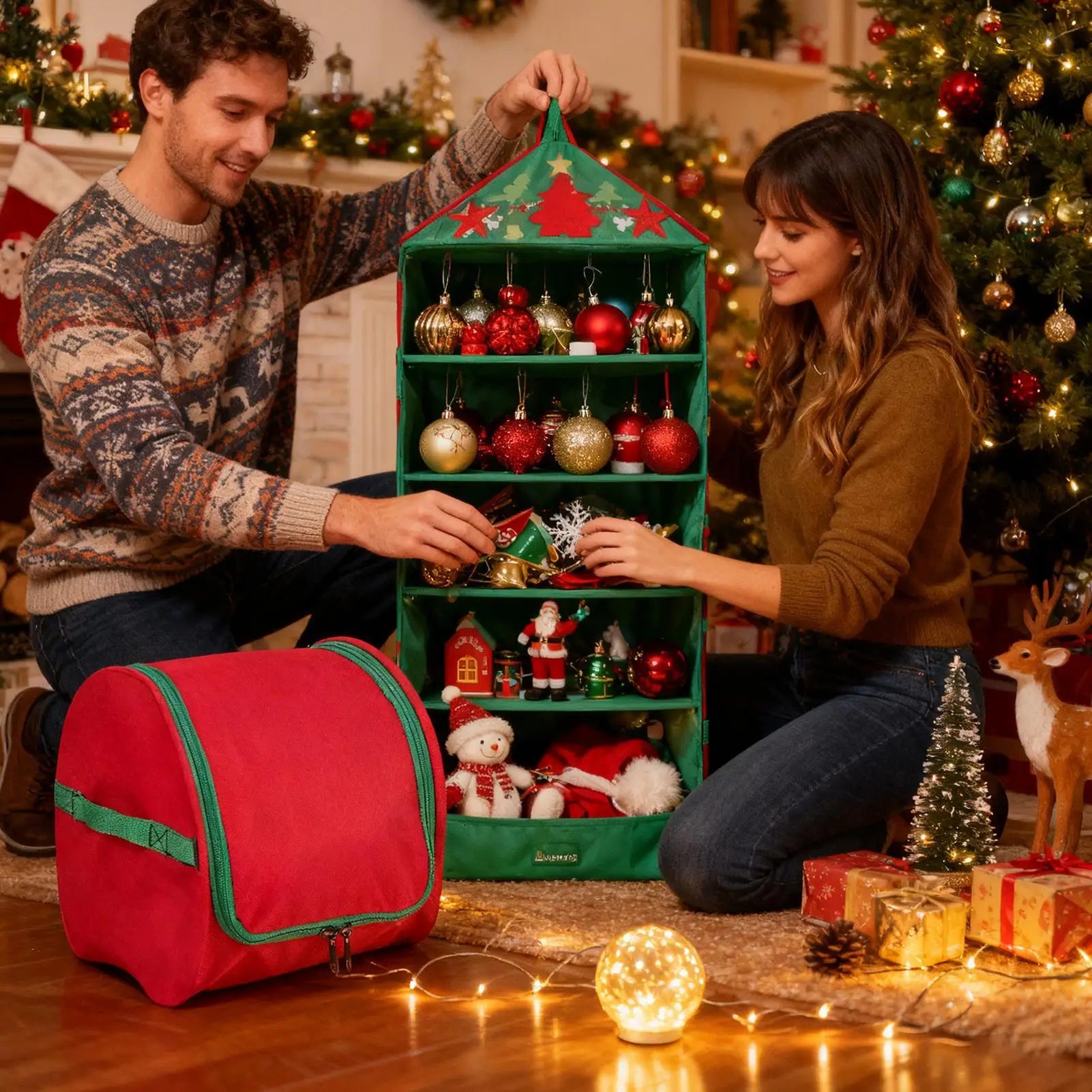 Christmas Lights Bag Large Capacity Portable Tear Proof Holiday Lights Winder Organizer for Home Apartment Bedroom Living Qme