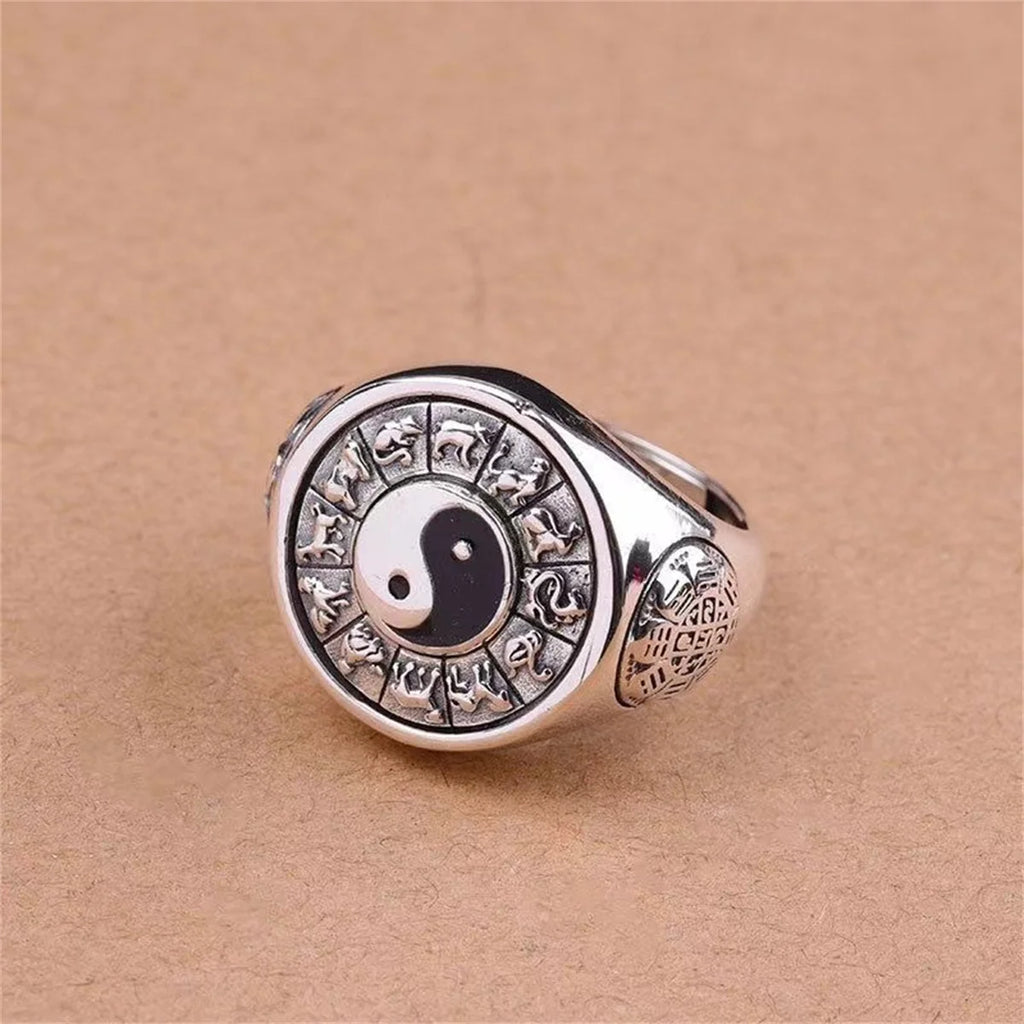 Classic Yin Yang Tai Chi Ring Zodiac Qian Kun Bagua Rotatable Adjustable Opening Finger Ring Lucky Auspicious Jewelry Gift Qme 1 resizable