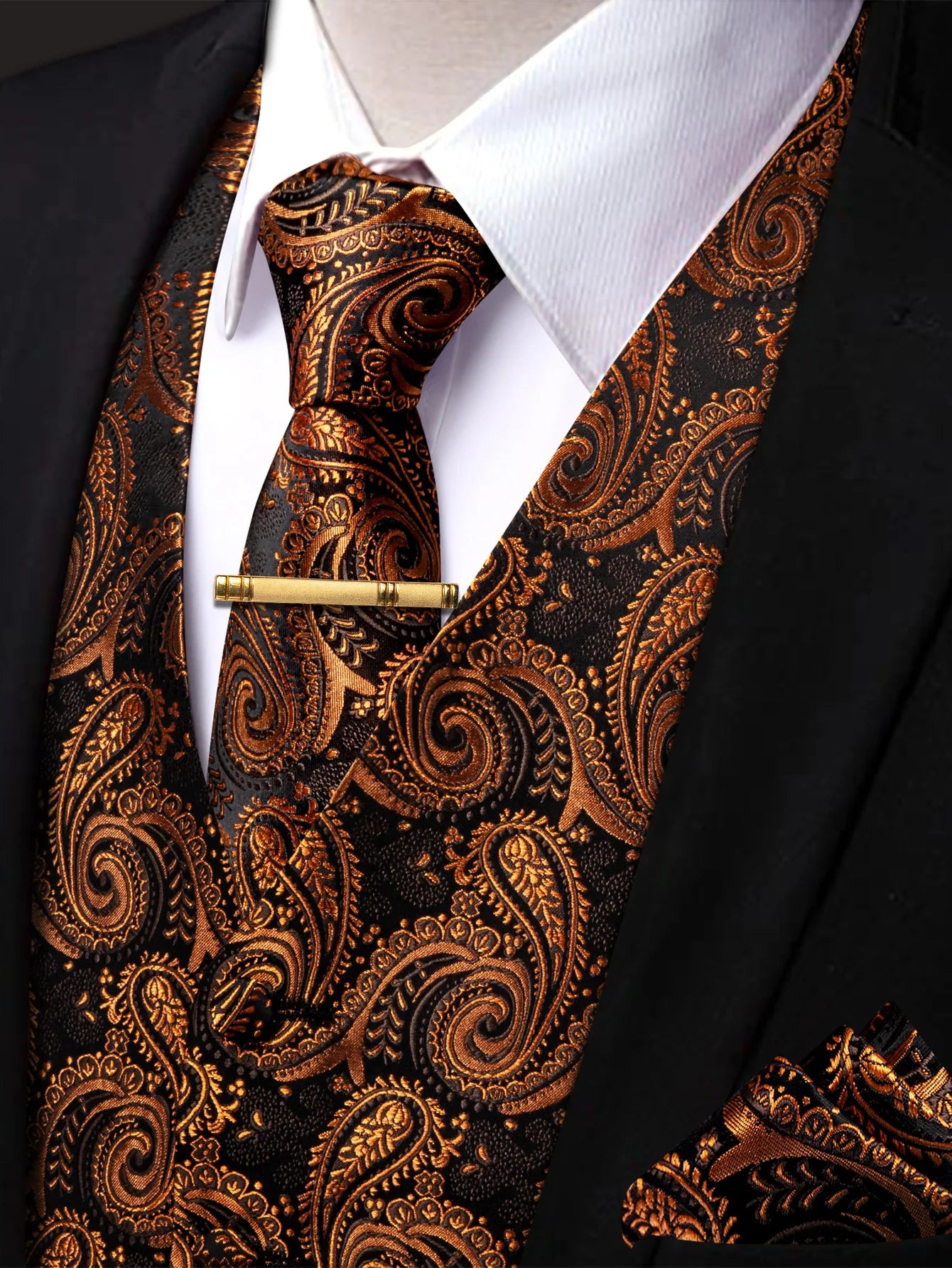 Men's Formal Suit Vest & Tie Set Paisley Floral Style, Premium Waistcoat and Necktie Combo for Weddings, Business Occasions Qme MJTZ9036-DPTLJ01 S