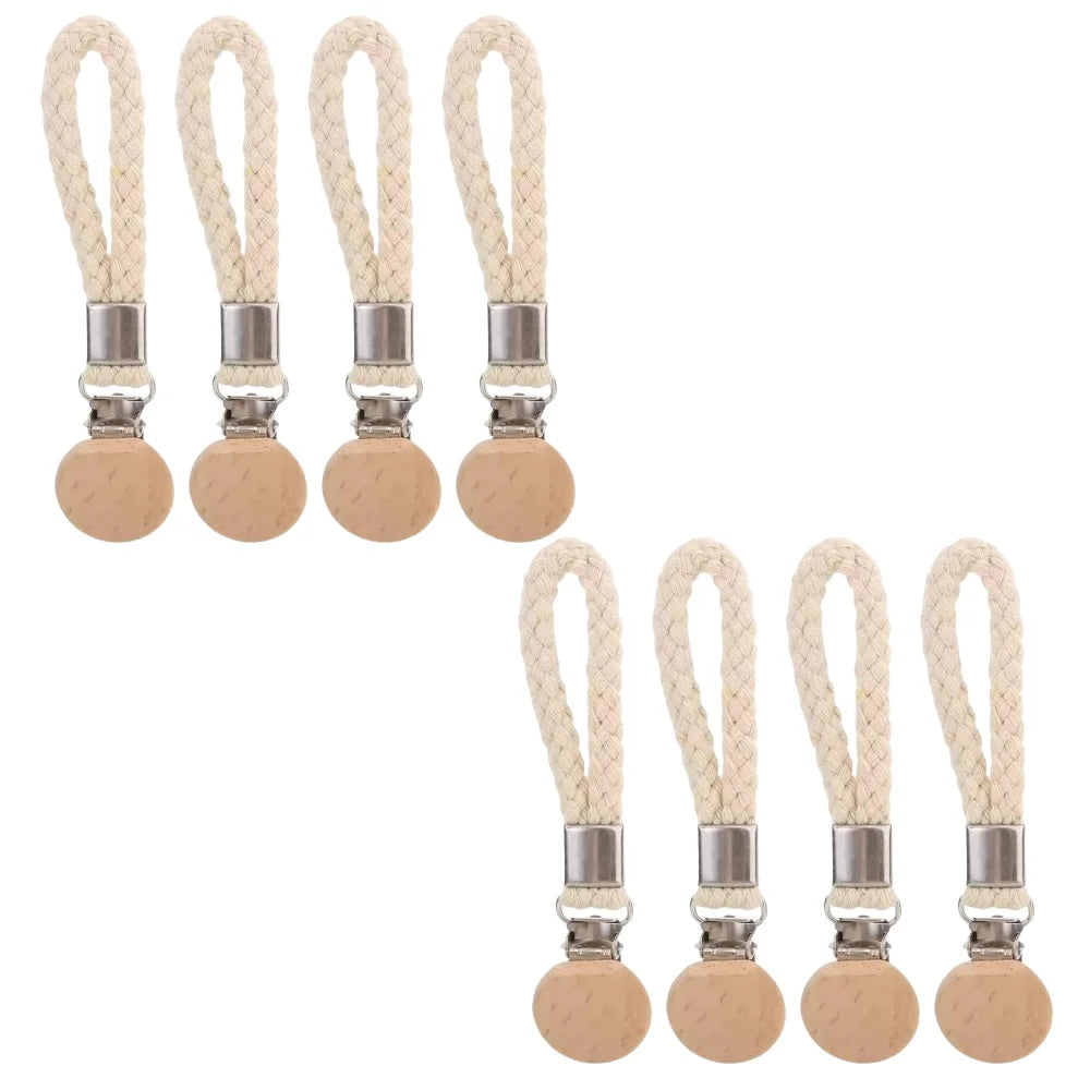 1-8PCS Towel Hanging Clips woven Cotton rope Bathroom wood round head Metal Hanging Clips For Home Towel Clothes Storage Hook Qme 8pcs Beige