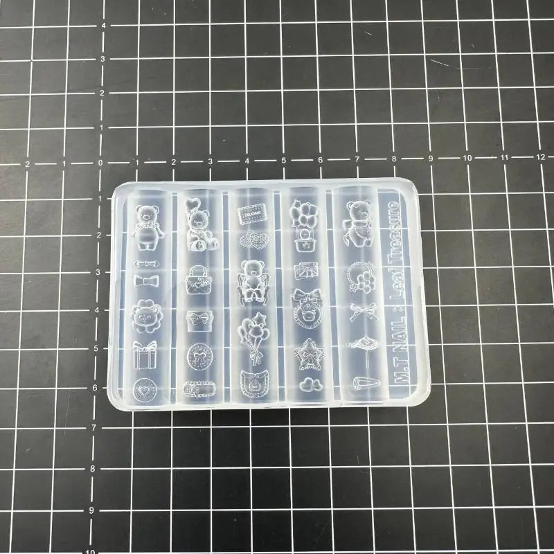 Little Bear Party Transparency Silicone Nail Art Template 3D Mold Qme