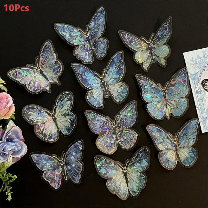 3D Hollow Colorful Butterfly Wall Stickers PET Waterproof Decorative Qme Sky blue