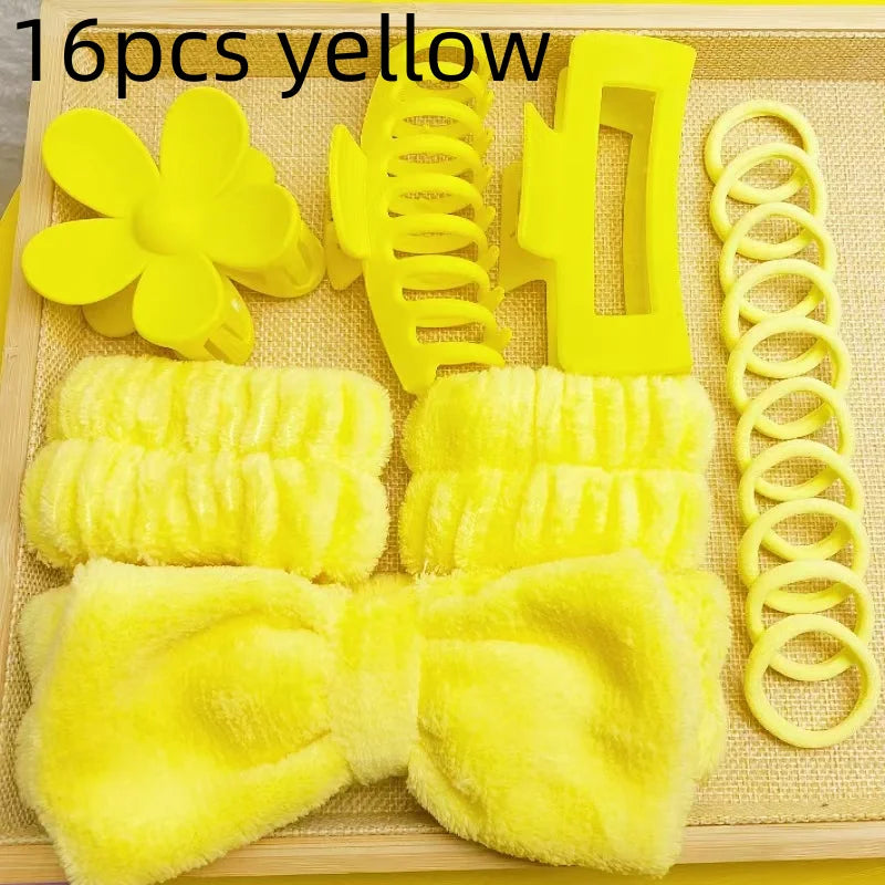 3/16pcs New Dopamine Hair Accessories Kit Flower Shaped Multi-Styles Hair Grabs Hair Circles For Women Daily Party Gift Qme 16pcs yellow